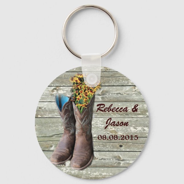 cowboy boots western country wedding thank you keychain (Front)