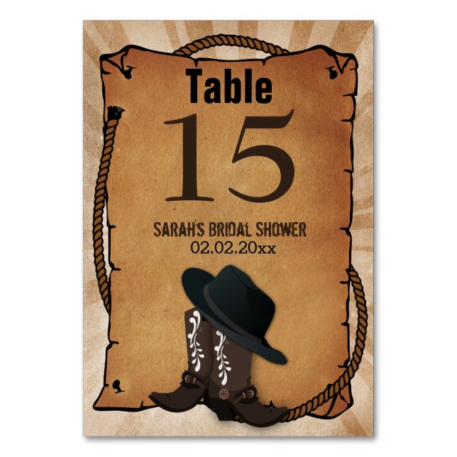 cowboy boots western Personalized table numbers (Front)