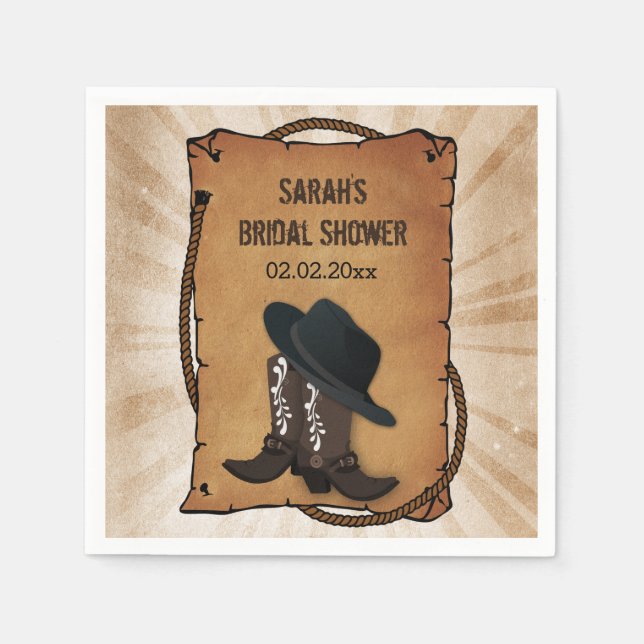 cowboy boots western personalized wedding napkins (Front)