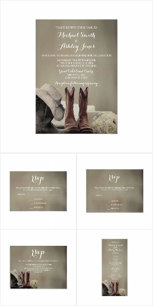 Cowboy Boots Western Rustic Country Wedding Invitation Set