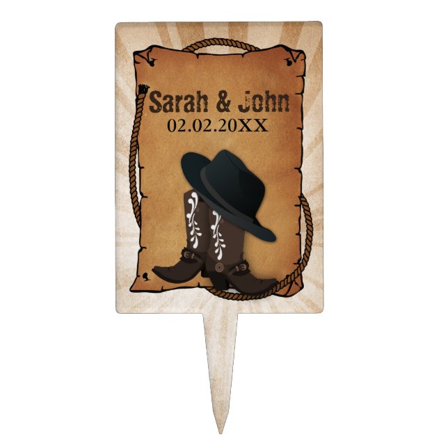 cowboy boots western theme Personalized Cake Picks (Front)