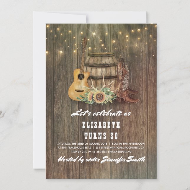 Cowboy Boots Wine Barrel Country Birthday Party Invitation (Front)