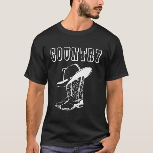 Cowboy Boots With Country Western Outline T_Shirt