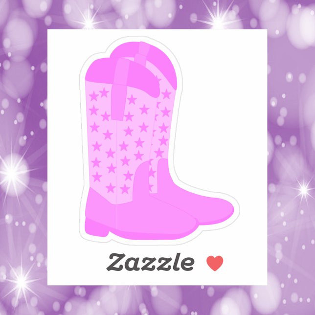 Cowboy Boots with Stars Pink Sticker (A sticker of a pair of pink cowboy boots with stars.)