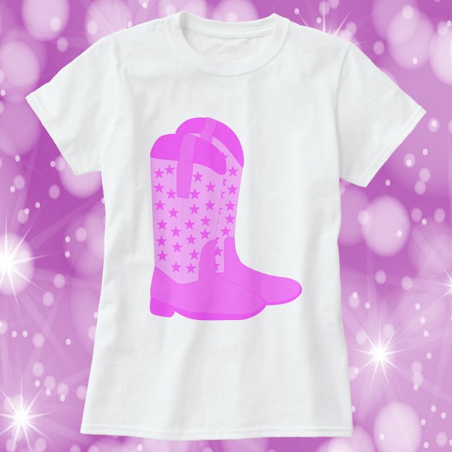 Cowboy Boots with Stars Pink T-Shirt (A tshirt with a pair of pink cowboy boots with stars.)