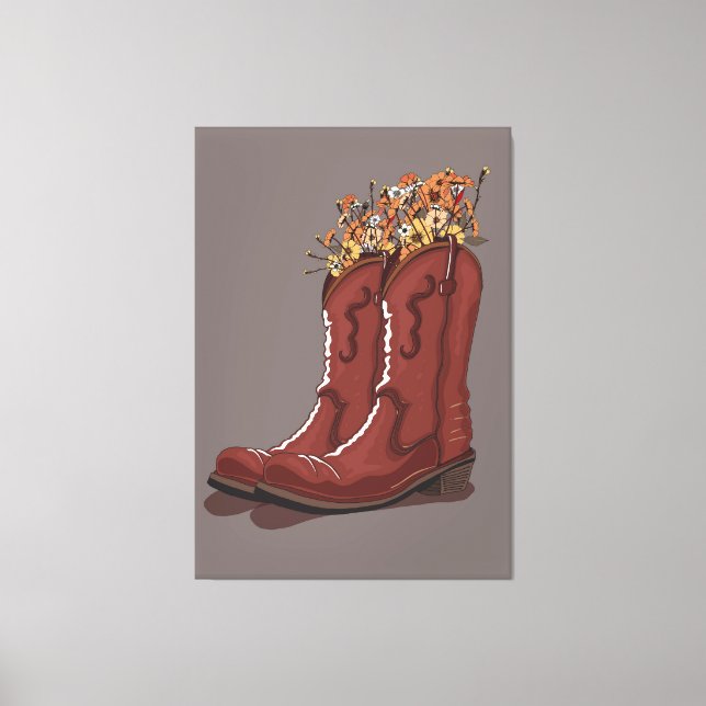 Cowboy Boots With Wildflowers Canvas Print (Front)