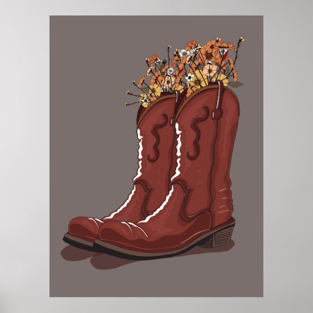 Cowboy Boots With Wildflowers Poster (Front)
