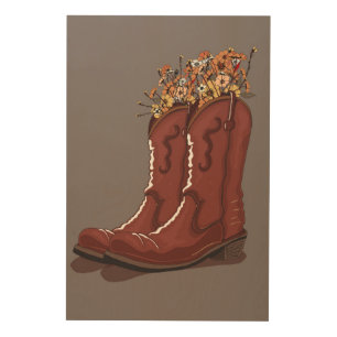 Cowboy Boots With Wildflowers Wood Wall Art