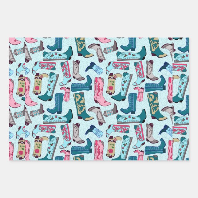 Cowboy boots wrapping paper sheets (Front)