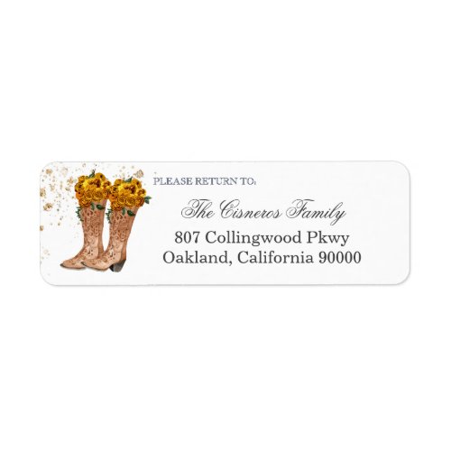 Cowboy Boots Yellow Roses Rustic Return Address Label