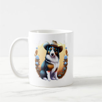 Cowboy Border Collie Western Dog Pet Floral        Coffee Mug