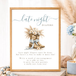Cowboy Bow Western Baby Shower Late Night Diapers Poster