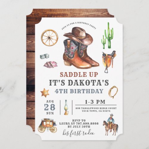 Cowboy Boy 4th Birthday Invitation