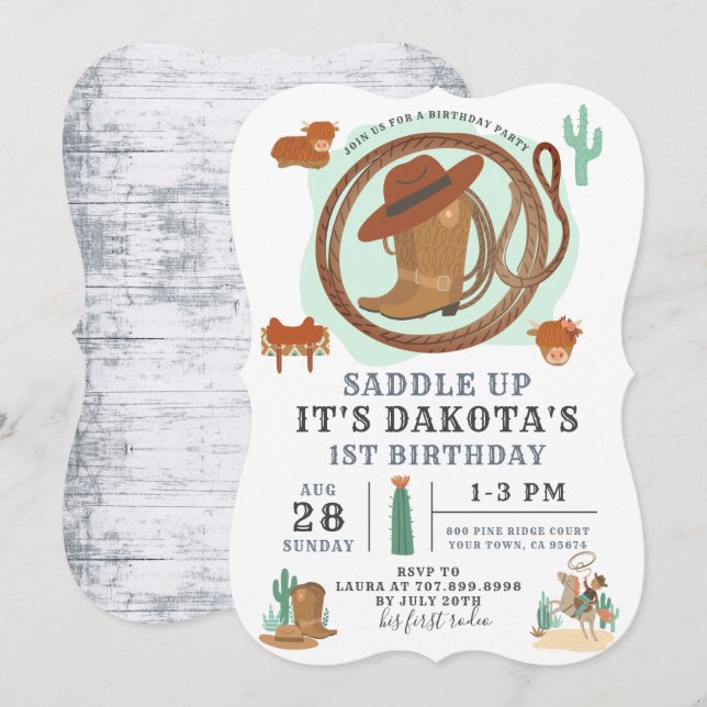 Cowboy Boy Birthday Invitation (Front/Back)