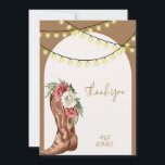 cowboy bridal shower thank you card<br><div class="desc">cowboy pink and brown floral bridal shower thank you card with string lights.</div>