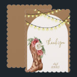 cowboy bridal shower thank you card<br><div class="desc">cowboy pink and brown floral bridal shower thank you card with string lights.</div>