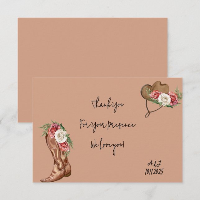 cowboy bridal shower thank you card (Front/Back)