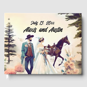 Cowboy, Bride and Horse Western Style Wedding Guest Book