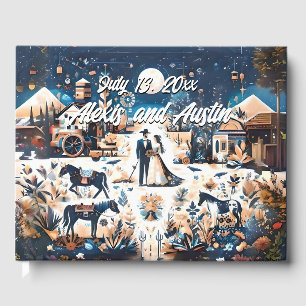 Cowboy & Bride Blue Western Style Wedding Guest Book