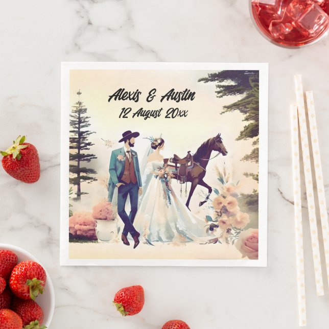 Cowboy, Bride & Horse Wedding Paper Dinner Napkins (Insitu)