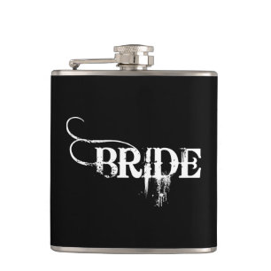 Cowboy Bride Stamp White On Black Flask
