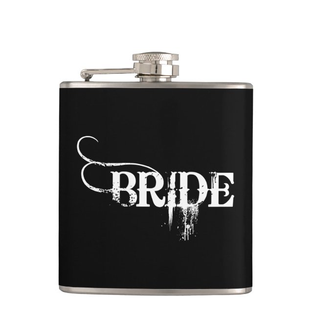 Cowboy Bride Stamp White On Black Flask (Front)