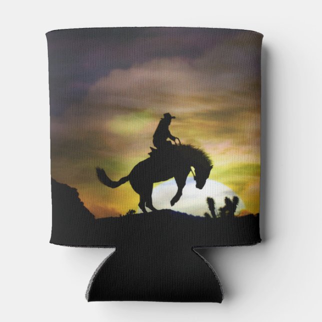 Cowboy Bronc Rider and Bucking Horse Can Cooler (Back)