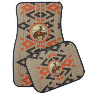 Cowboy Bronco Busting Horse Riding Aztec Tribal 2 Car Floor Mat