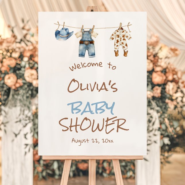 Cowboy Brown Blue Clothesline Baby Shower Welcome Foam Board (Creator Uploaded)