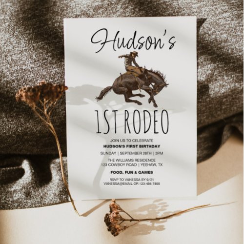 Cowboy Brown Watercolor 1st Rodeo 1st Birthday Invitation