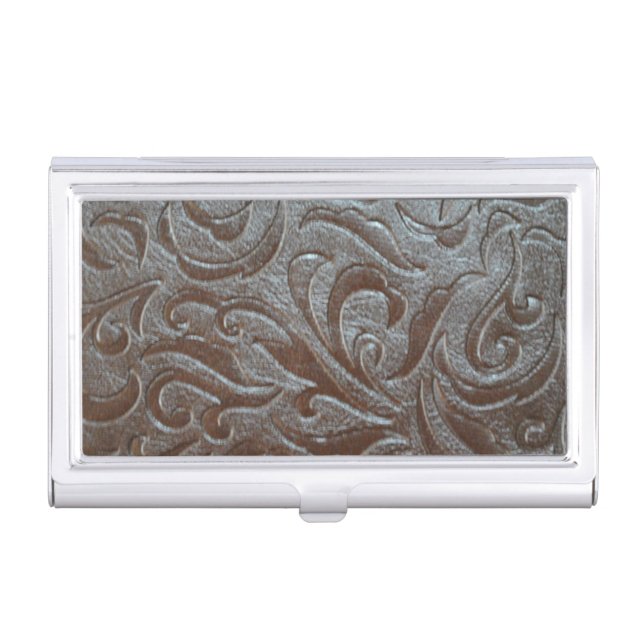 Cowboy brown  western country leather pattern business card holder (Front)