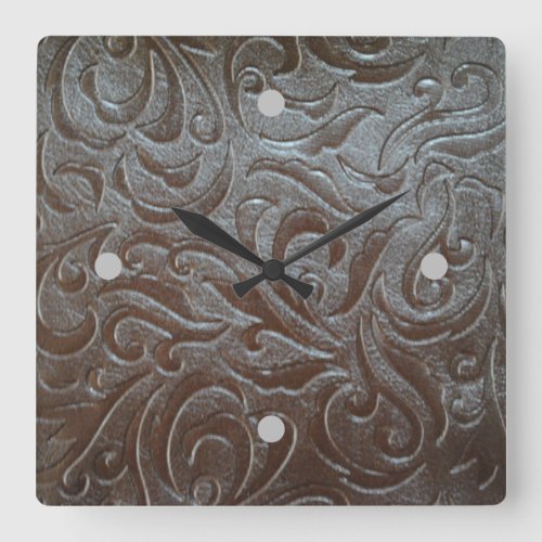 Cowboy brown  western country leather pattern square wall clock