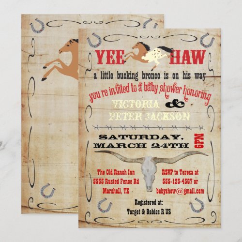 Cowboy Bucking Bronco Couples Baby Shower Invite