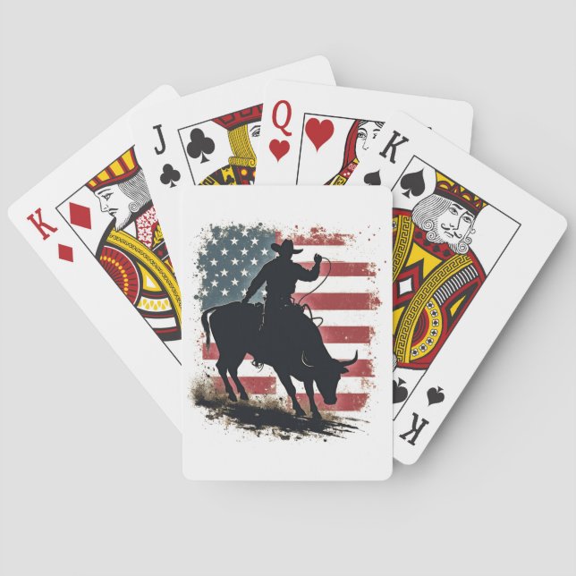 Cowboy Bull Rider Patriotic American Flag Cowboys Poker Cards (Back)