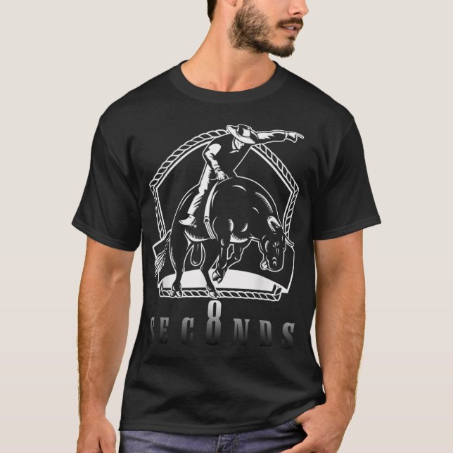 Cowboy Bull Riding Ask Me In Eight Seconds Western T-Shirt (Front)