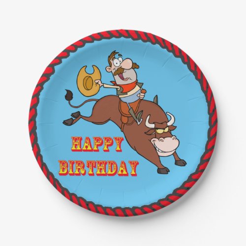 Cowboy Bull Riding Happy Birthday Paper Plates
