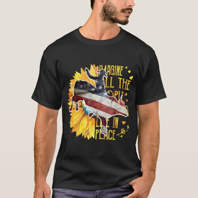 Cowboy Bull Riding Western Gift American Flag T-Shirt (Front)