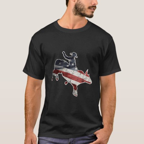 Cowboy Bull Riding Western Gift American Flag T_Shirt