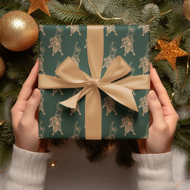 Cowboy Bull Western Dark Green Christmas Wrapping Paper (Creator Uploaded)