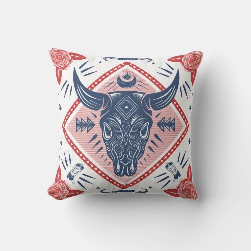 Cowboy Bull Western Throw Pillow