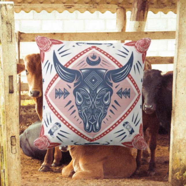 Cowboy Bull Western Throw Pillow (Creator Uploaded)