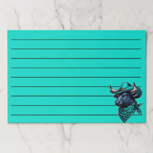 Cowboy Bull With Turquoise Hat and Patterned Scarf Paper Pad