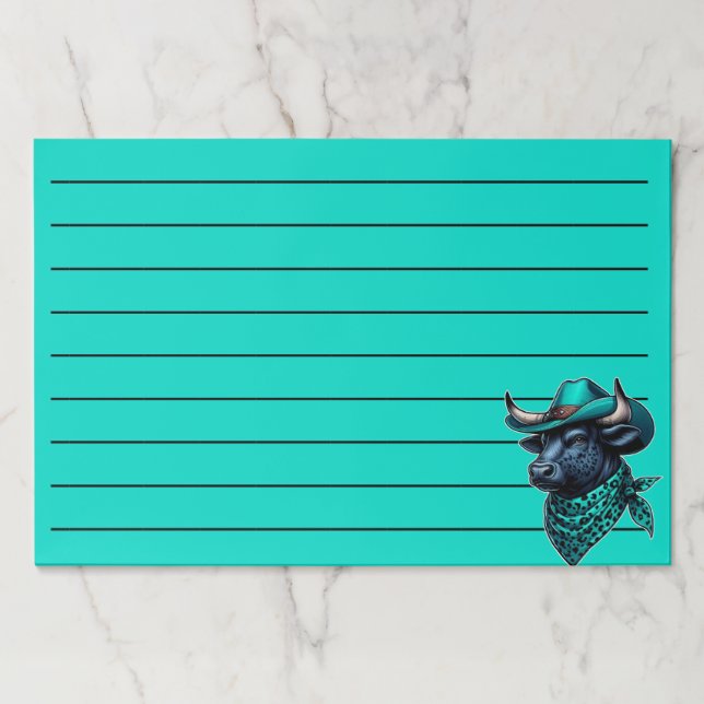 Cowboy Bull With Turquoise Hat and Patterned Scarf Paper Pad (Front)