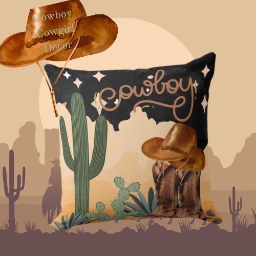 Cowboy Cactus Desert Theme Throw Pillow