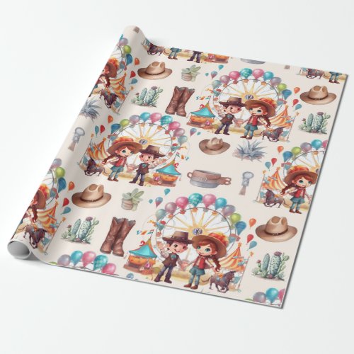 Cowboy Carnival Circus Show Birthday  Wrapping Paper