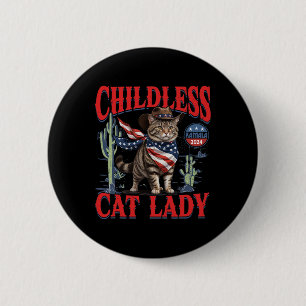 Cowboy Cat Childless Cat Lady For Kamala Election Button