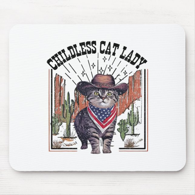 Cowboy Cat Childless Cat Lady For Kamala Election  Mouse Pad (Front)