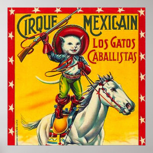Cowboy Cat Mexican Circus Vintage Poster Art