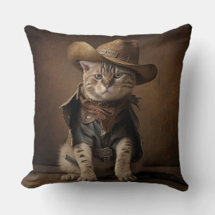 Cowboy Cat Throw Pillow