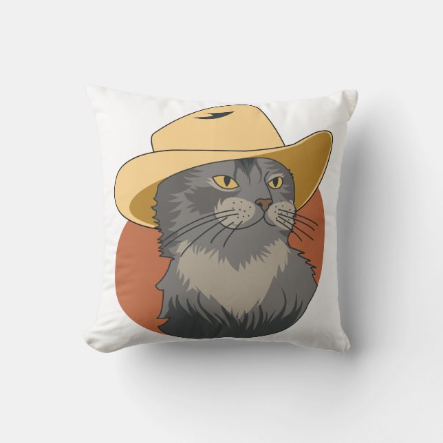 Cowboy Cat Throw Pillow (Front)